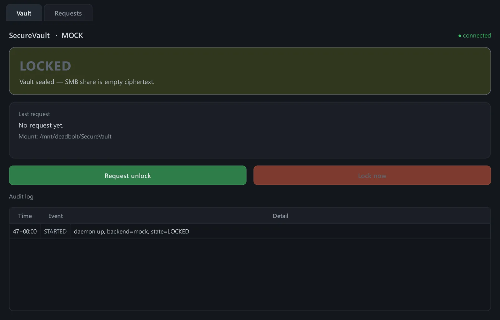 Deadbolt console in the LOCKED state